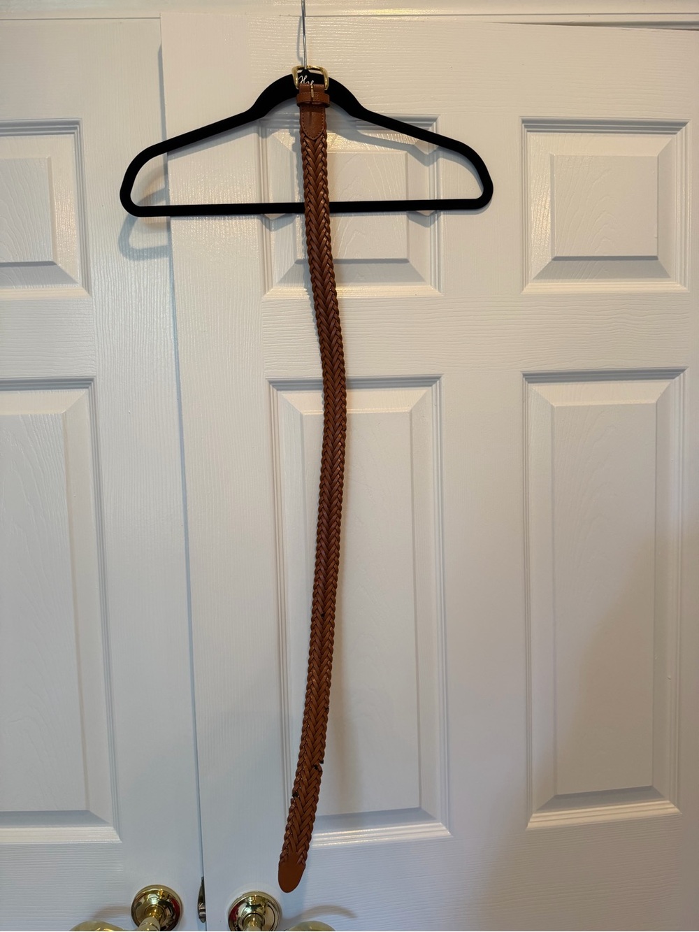 Vintage Genuine Leather Braided Belt Cognac Brown Gold Square Buckle Small